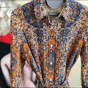 TORY BURCH Printed 100% Silk Dress Orange